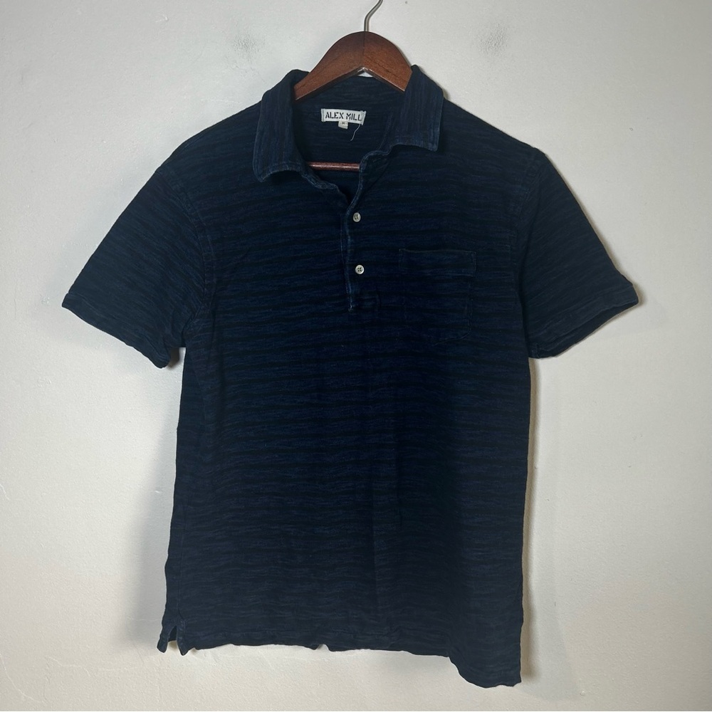 Alex Mill Men's‎ Blue Striped Short Sleeve Polo Shirt Pocket Size M